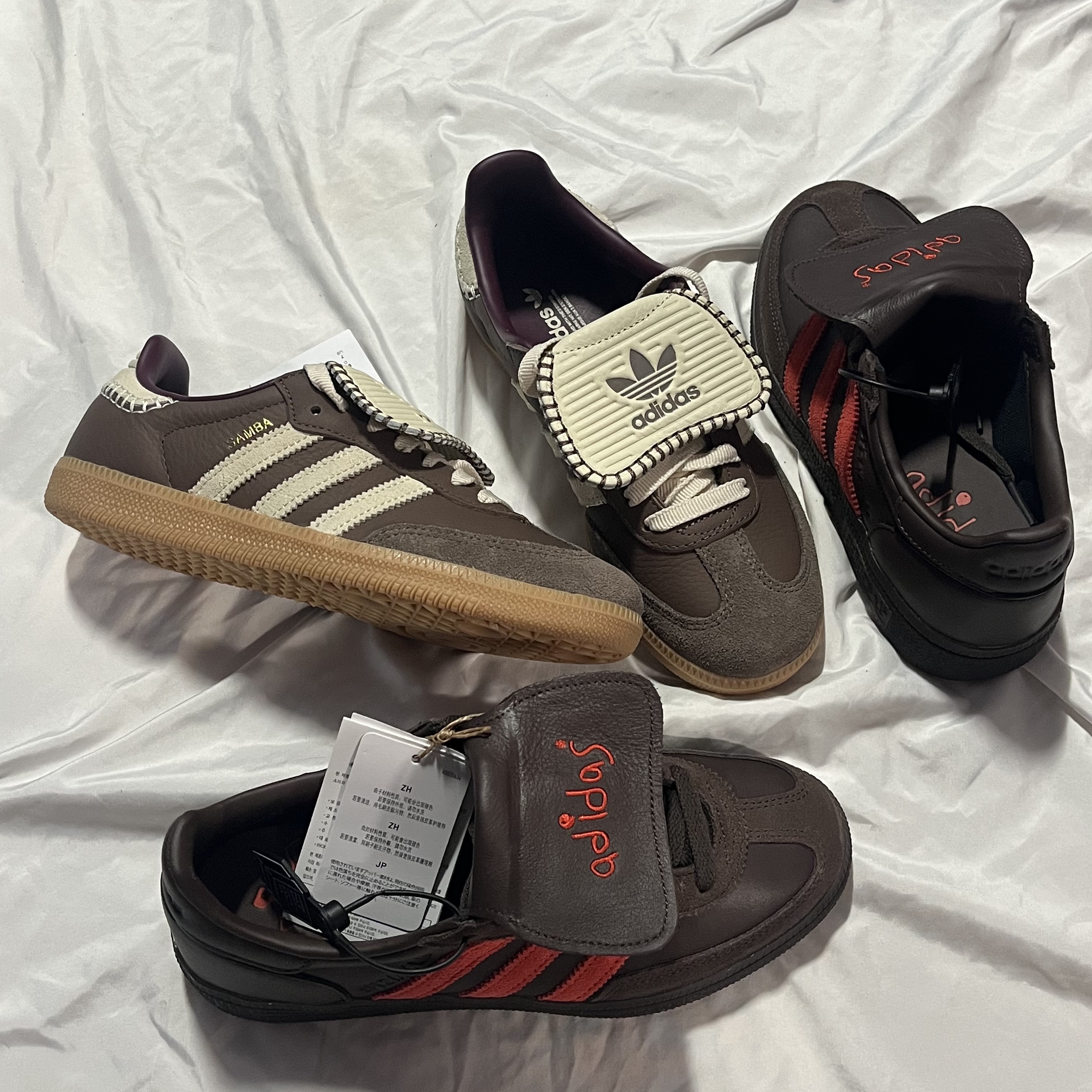 (W) Adidas Samba LT Earth Strata Core White, Adidas Spezial Handball Brown Collegiate Orange 착용 스타일 - 3