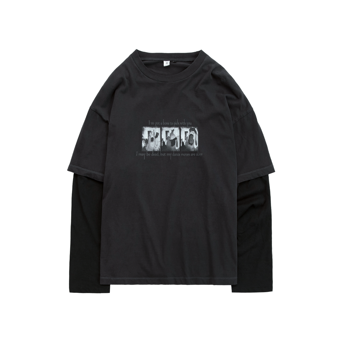 폴리테루 그래픽 더블 레이어 티 (게스트) 차콜 블랙(Polyteru Graphic Double Layer Tee (Guest) Charcoal Black)