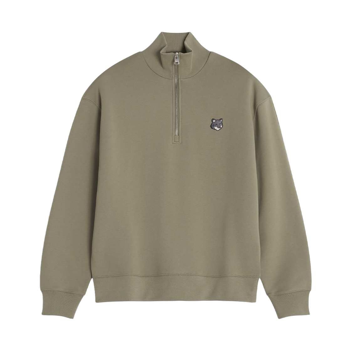 메종 키츠네 폭스 헤드 컴포트 하프 집 스웨트셔츠 스톤 베이지(Maison Kitsune Fox Head Comfort Half Zip Sweatshirt Stone Beige) - 1
