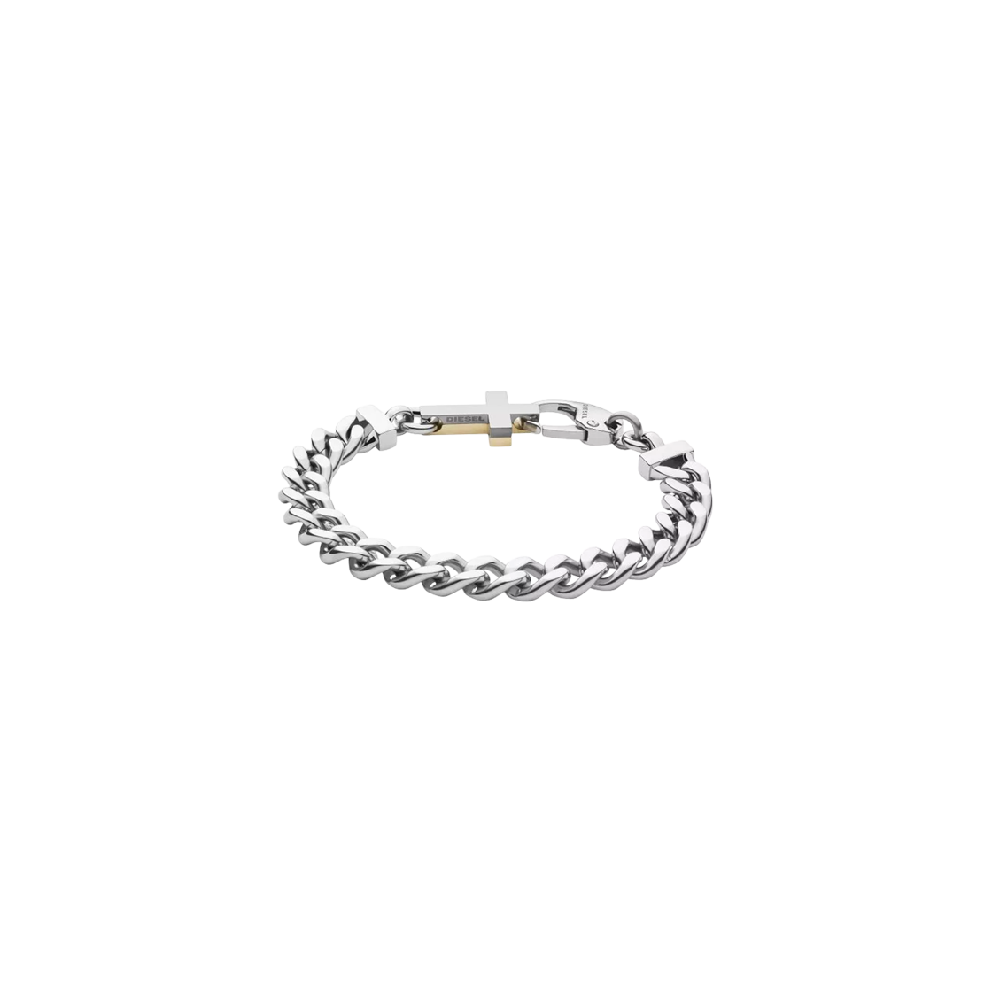 디젤 Dx1251040 스테인리스 스틸 스퀘어 체인 크로스 브레이슬릿 실버(Diesel Dx1251040 Stainless Steel Square Chain Cross Bracelet Silver) - 1