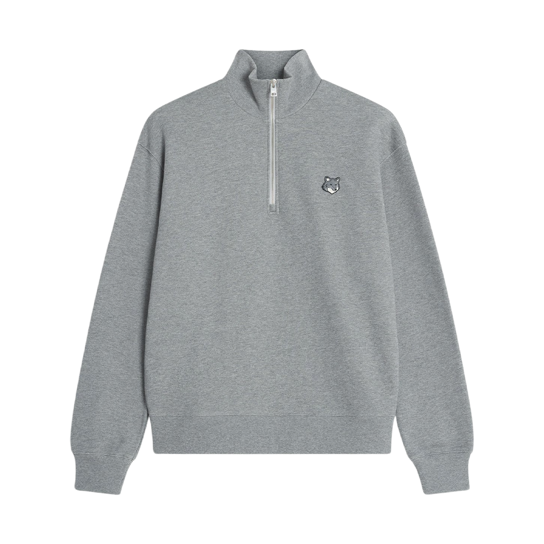메종 키츠네 폭스 헤드 컴포트 하프 집 스웨트셔츠 미디움 그레이 멜란지(Maison Kitsune Fox Head Comfort Half Zip Sweatshirt Medium Grey Melange) - 1