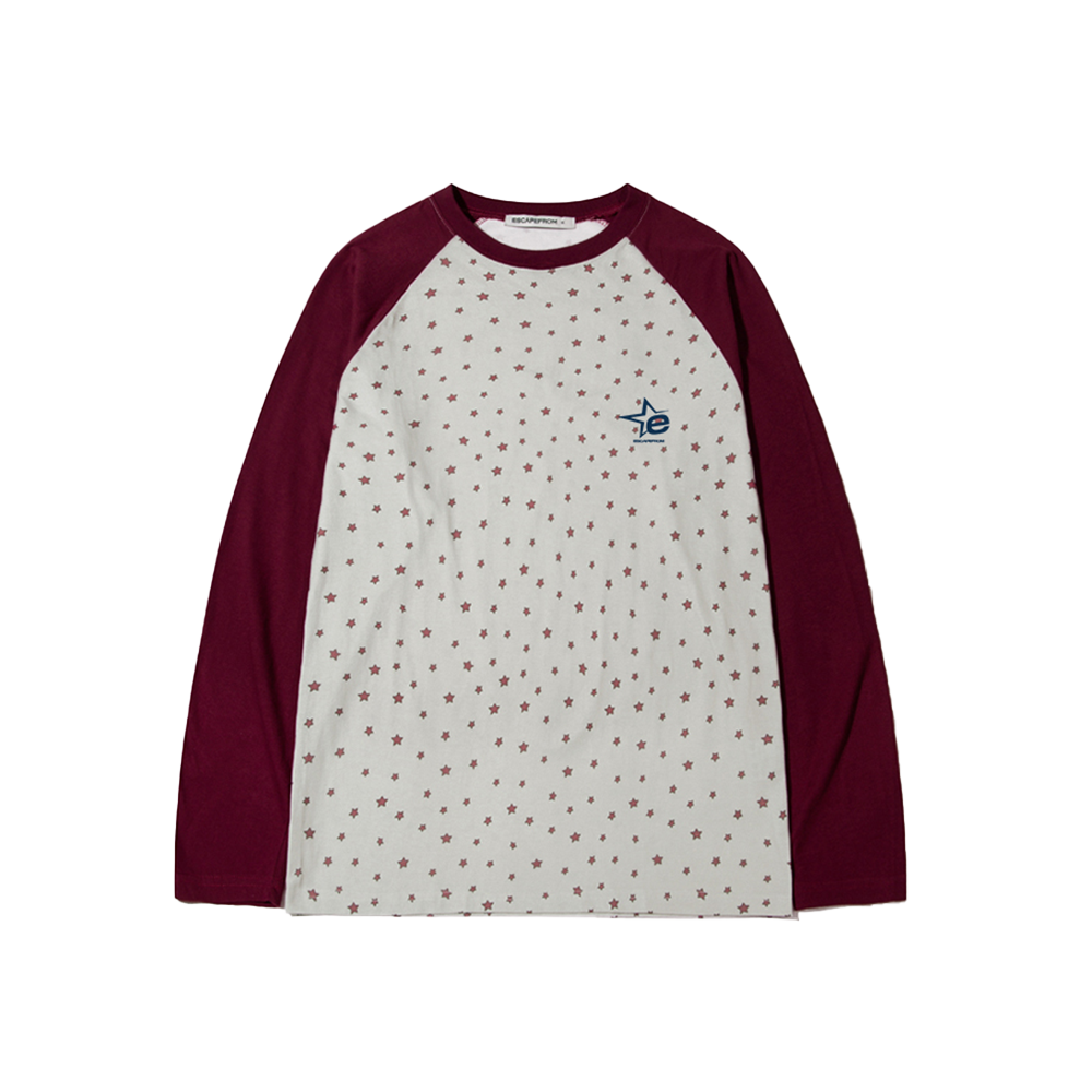 E252LS050RR Escapefrom Outline Star Full Print Long Sleeve T-shirt Burgundy