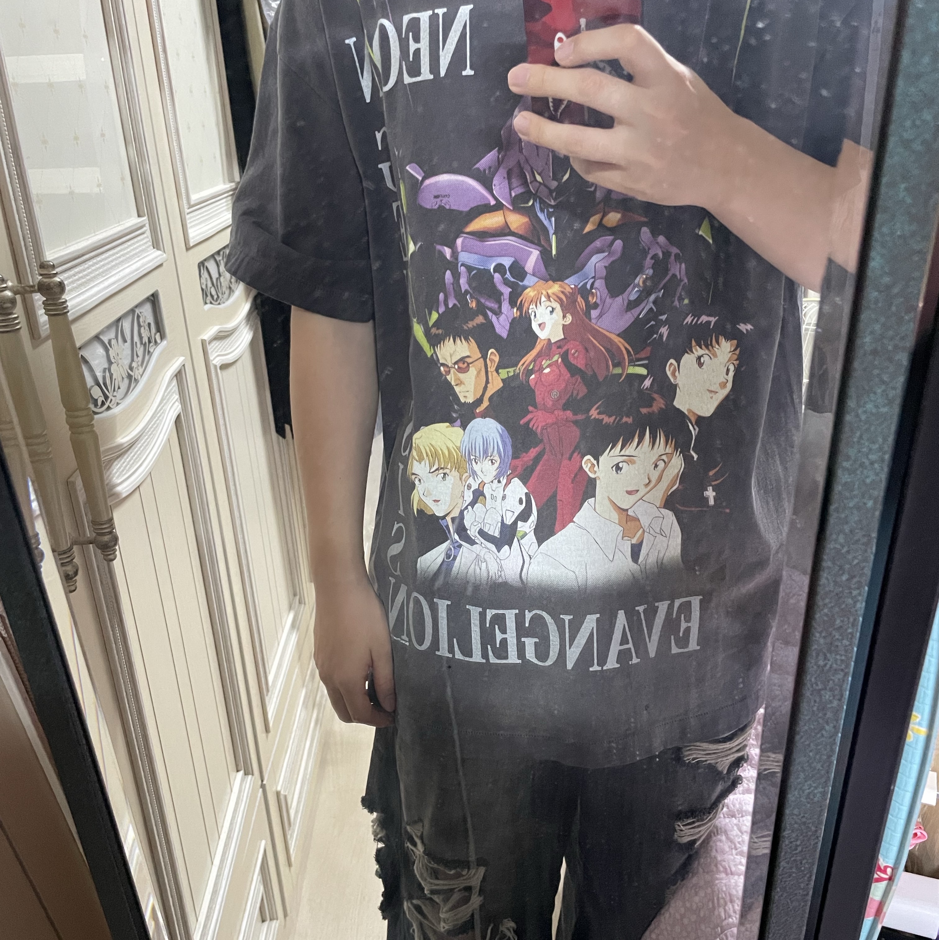 Saint Mxxxxxx x Evangelion Neon S/S T-Shirt Black 착용 스타일