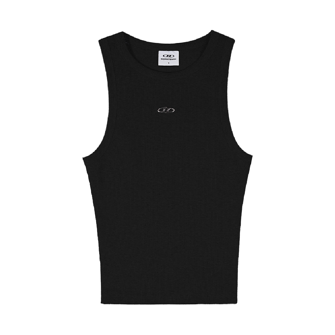 본투윈 B 펜던트 리브드 세미 크롭 슬리브리스 블랙