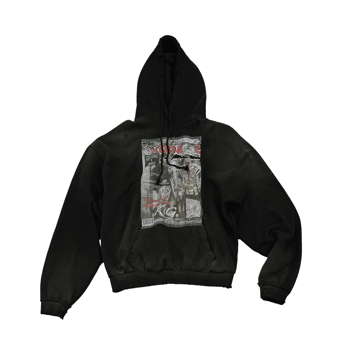 GR25FWMH12BK Grailz X Koin Seoul Magazine Dirty Hoodie Black