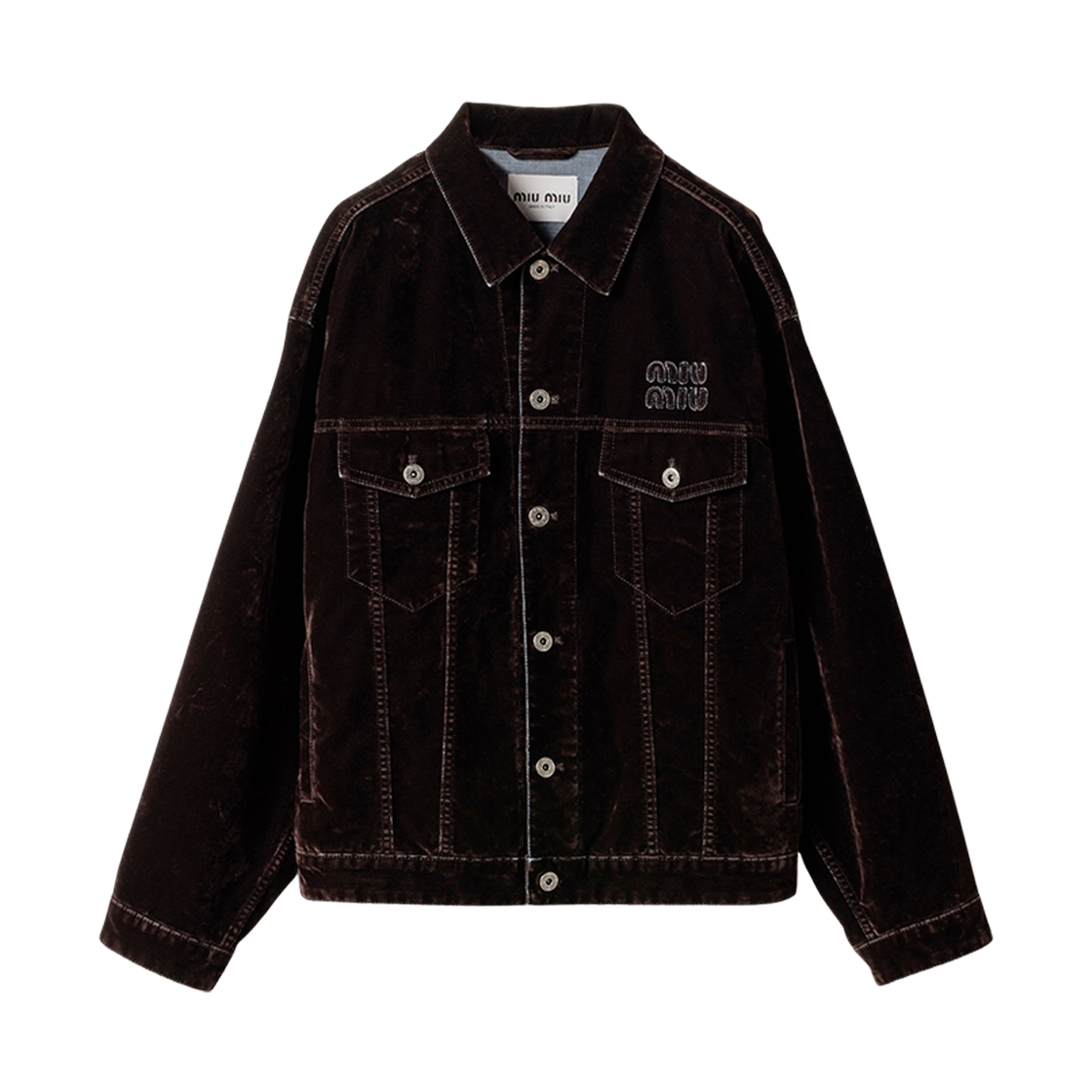 (W) 미우 미우 플록 샴브레이 자켓 브라운((W) Miu Miu Flocked Chambray Jacket Brown)