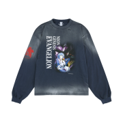 Protocol Index x Evangelion Overdyed Vintage Neon Genesis Long Sleeve T-Shirt Navy