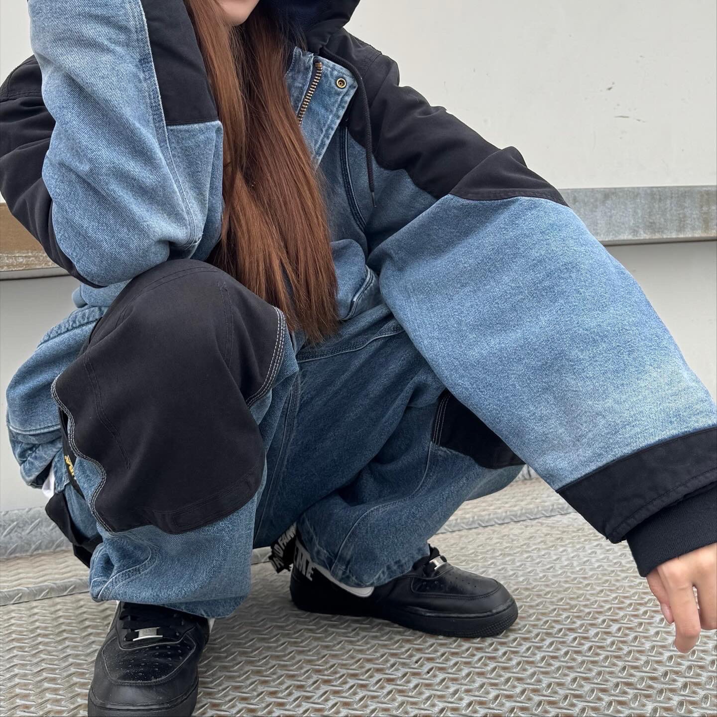 Supreme x Dickies Cordura Hooded Work Jacket Denim - 25FW, Supreme x Dickies Cordura Cargo Pant Denim - 25FW 착용 스타일 - 1