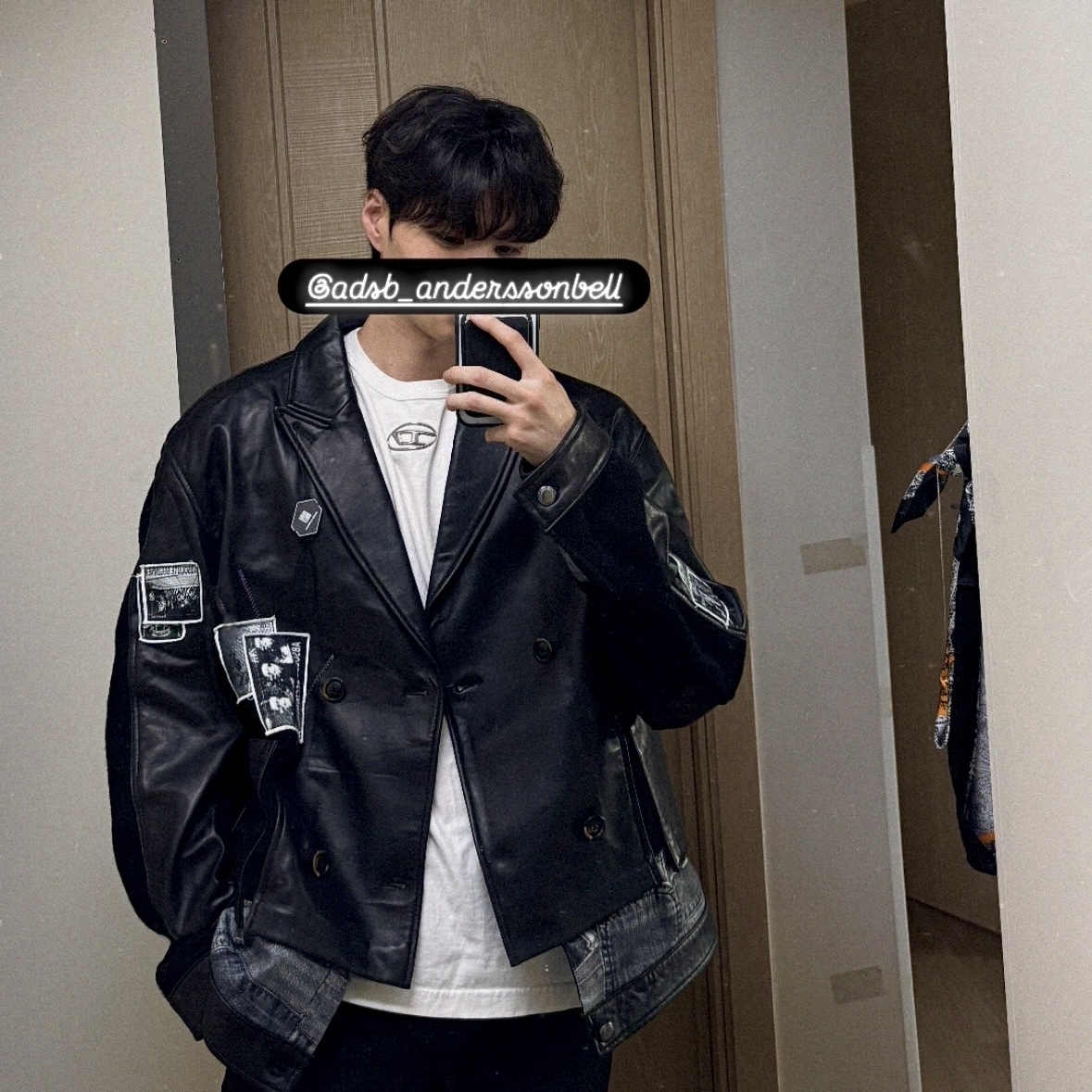 Zara x Andersson Bell Combined Knit and Leather Jacket Black 착용 스타일