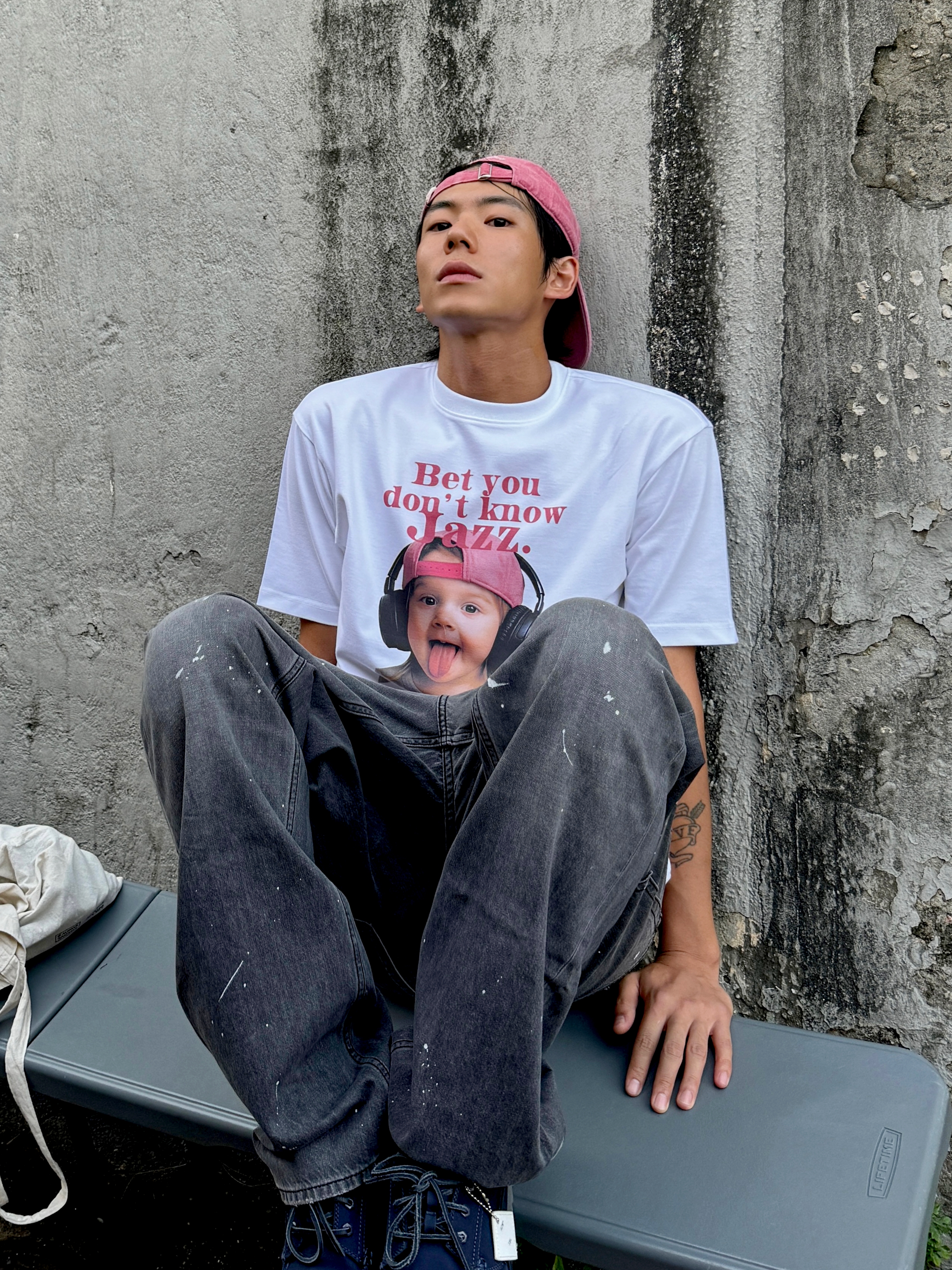 Kikozy A Jazz Cap Pink, Kikozy T-Shirt Jazz Baby03 White 착용 스타일