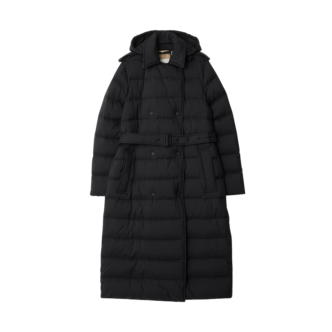 8110316 (W) Burberry Long Nylon Hooded Puffer Coat Black