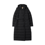 (W) Burberry Long Nylon Hooded Puffer Coat Black