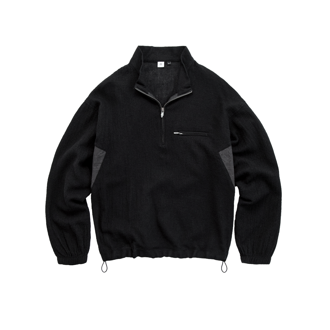 폴리테루 보일드 울 하프 집 (페이즐리 패치드) 블랙(Polyteru Boiled Wool Half Zip (Paisley Patched) Black)