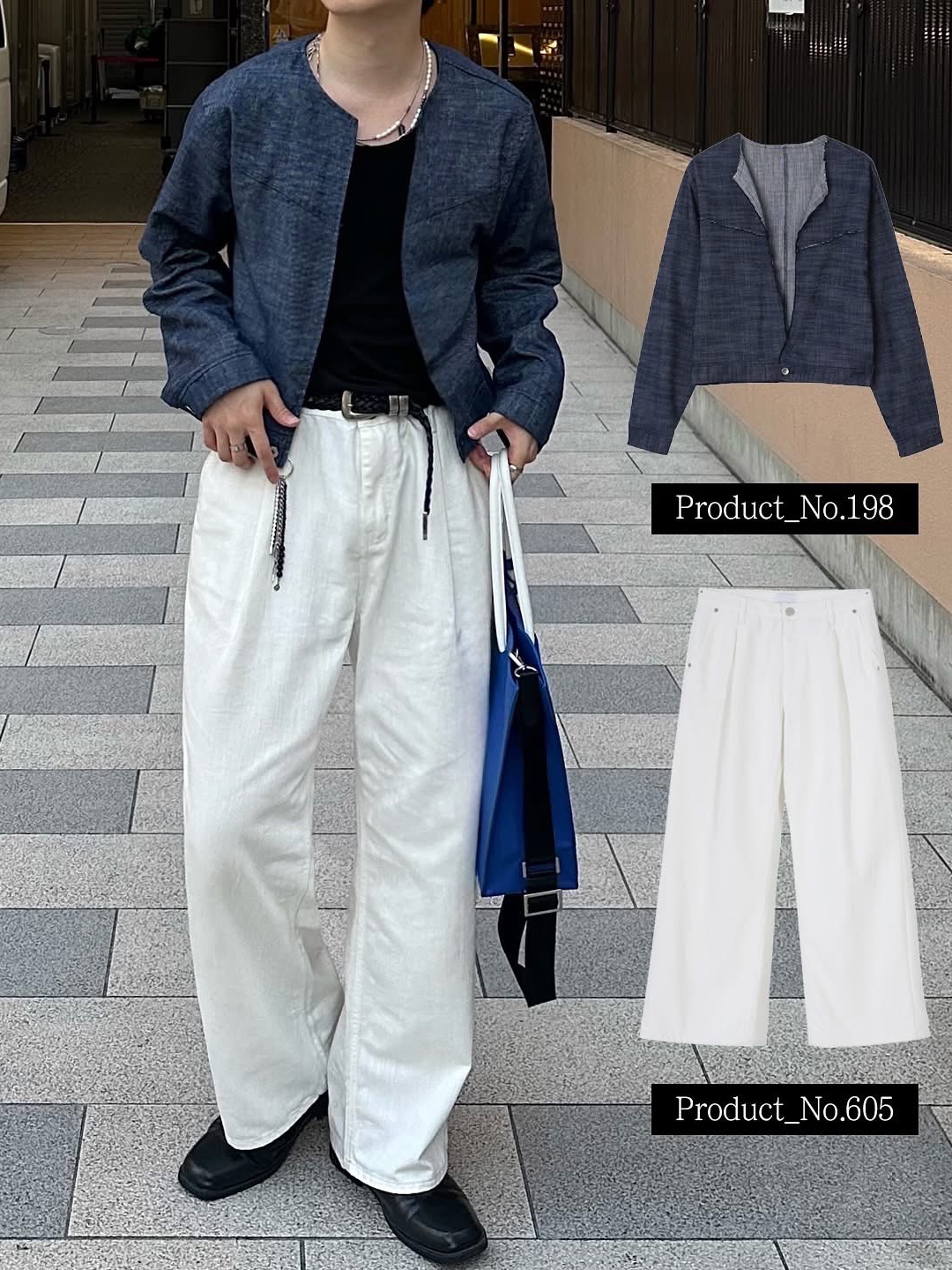 Ajobyajo PBA White Pearl Necklace Silver, Ader Error Wide Blue Bag Blue 착용 스타일 - 5