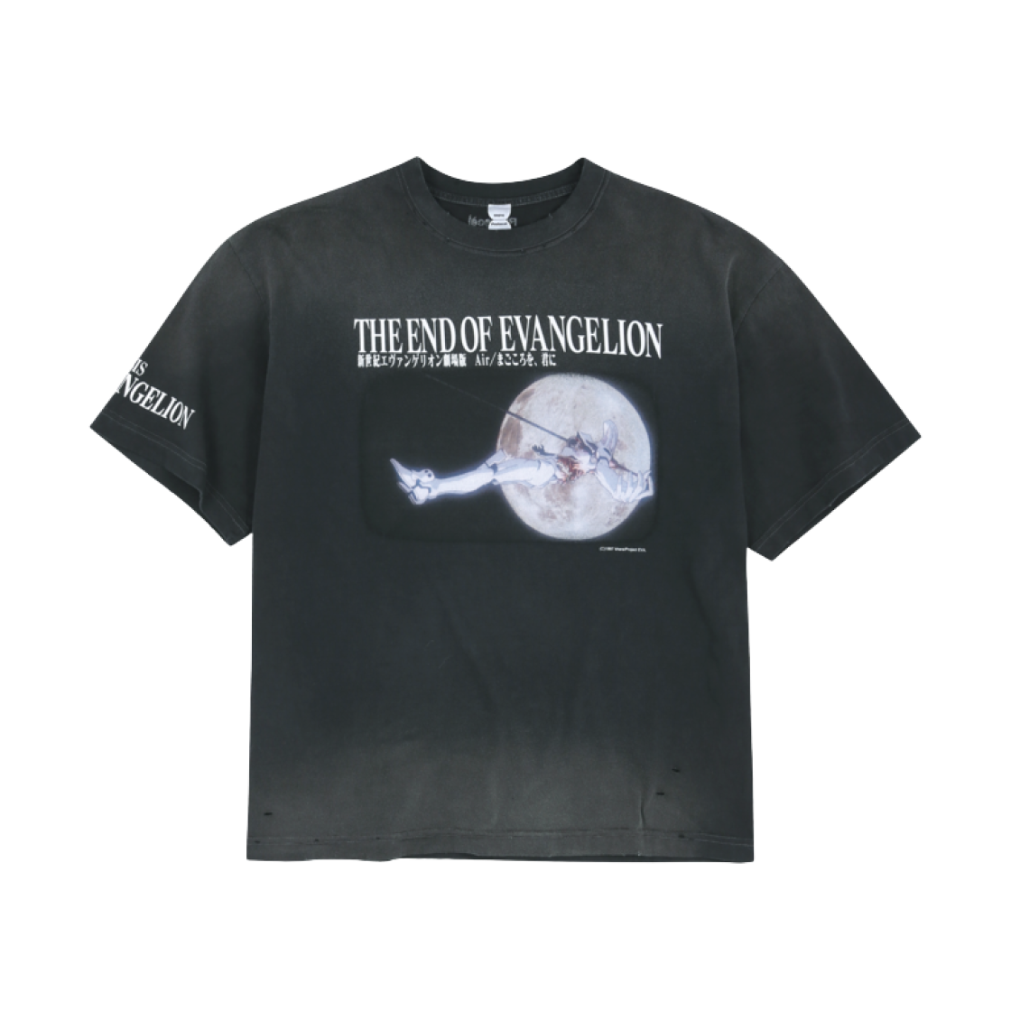 프로토콜 인덱스 x 에반게리온 오버다이드 빈티지 매스 프로덕션 티셔츠 차콜(Protocol Index x Evangelion Overdyed Vintage Mass Production T-Shirt Charcoal)