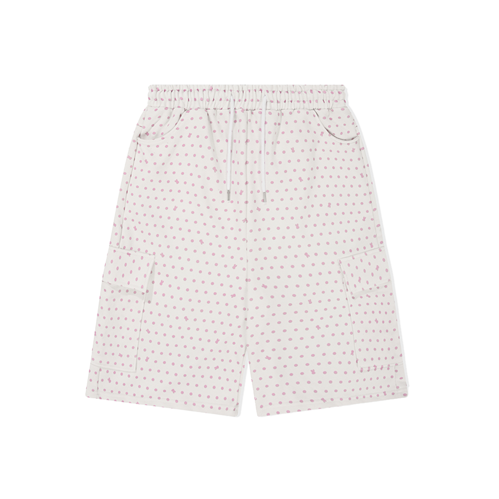 이스케이프프롬 라이트핑크 토끼땡 풀프린트 버뮤다 스웻팬츠(Escapefrom Light Pink Bunny Dots Full Print Bermuda Sweatpants)