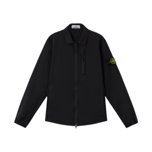 811511311-V0029 Stone Island 11311 Bi-Stretch Cotton Nylon Twill Overshirt with Logo Patch Zipper Black - 24FW