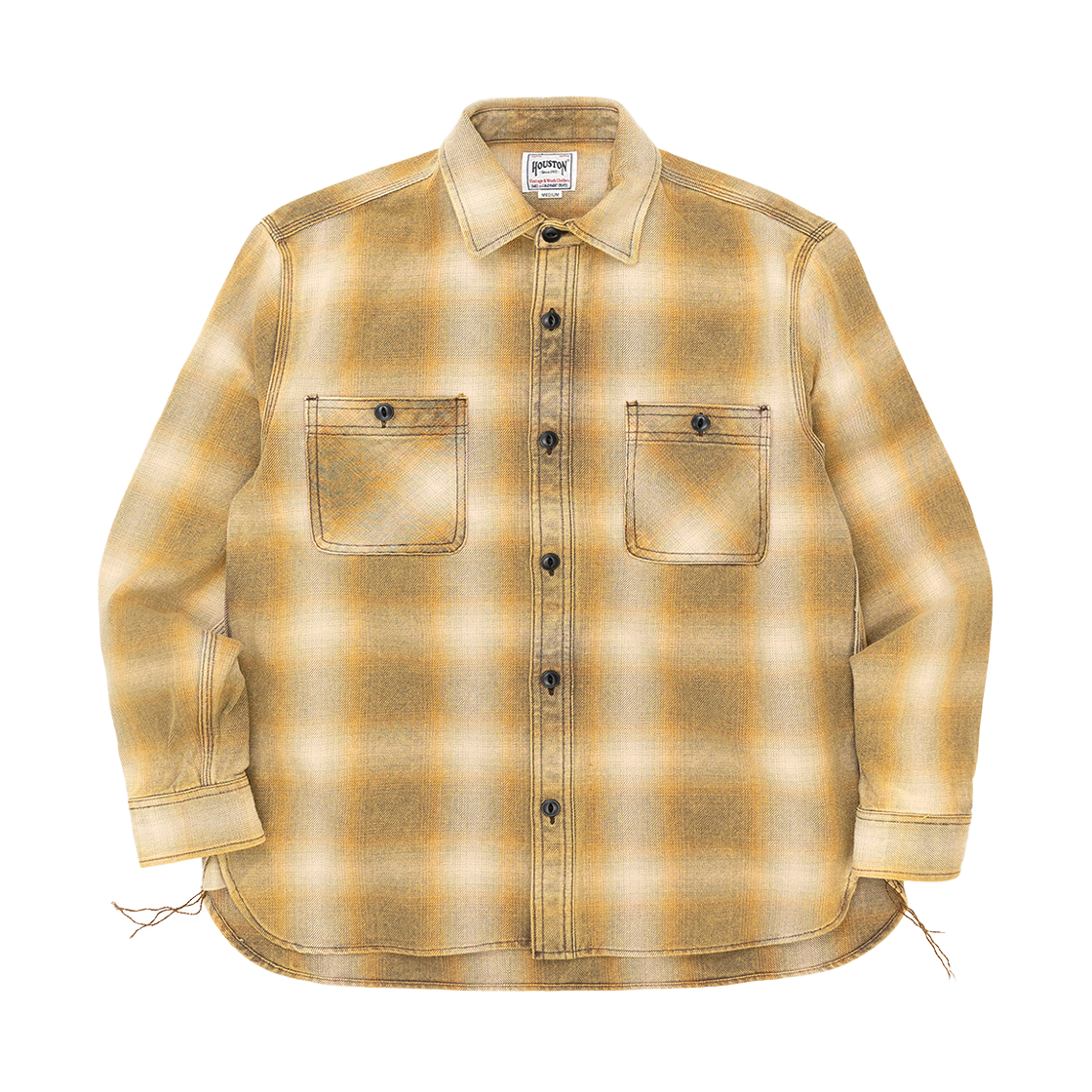 41252VWKK Houston Japan Vintage Ombre Check Viyella Shirt Khaki 41252VW