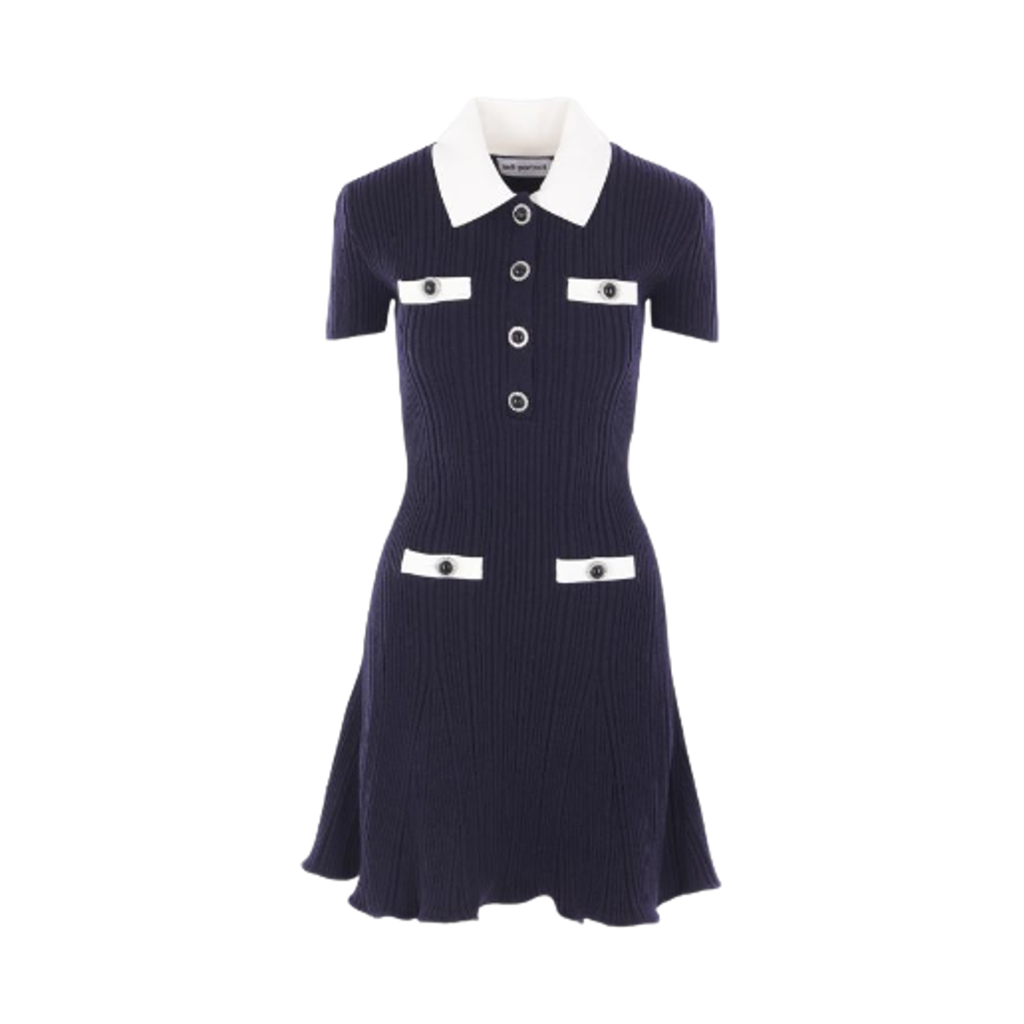 (W) 셀프 포트레이트 콘트라스트 칼라 니트 미니 드레스 네이비((W) Self Portrait Contrast Collar Knit Mini Dress Navy) - 1