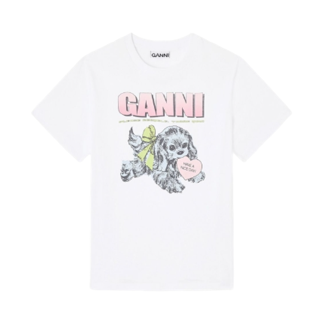 (W) 가니 퍼피 티셔츠 브라이트 화이트((W) Ganni Puppy T-Shirt Bright White) - 1