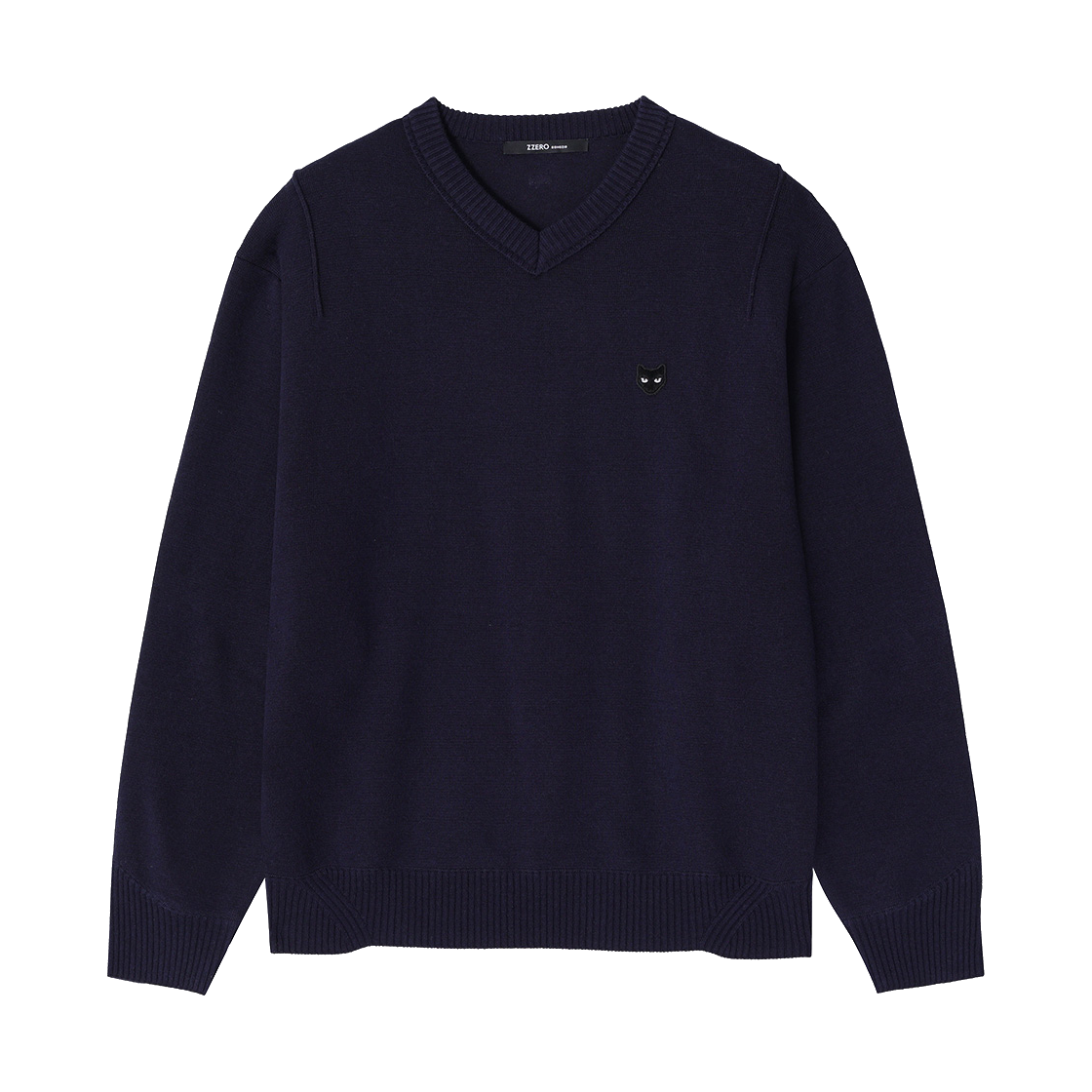 송지오 지제로 핸드 로프 브이넥 니트 네이비