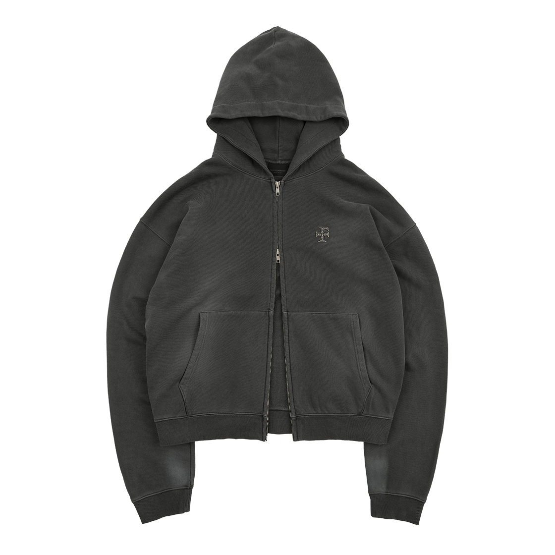 [더블적립]파프롬왓 파 워시드 에프 참 후디 집업_차콜([더블적립]Farfromwhat Far Washed F Charm Hoodie Zip up_Charcoal)