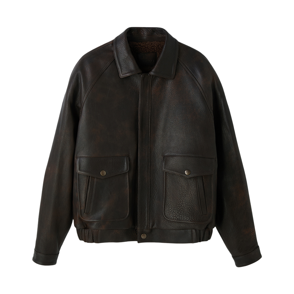 RM25WLJP005BR Recto Mens Oversized Shearing Leather Jumper Vintage Brown