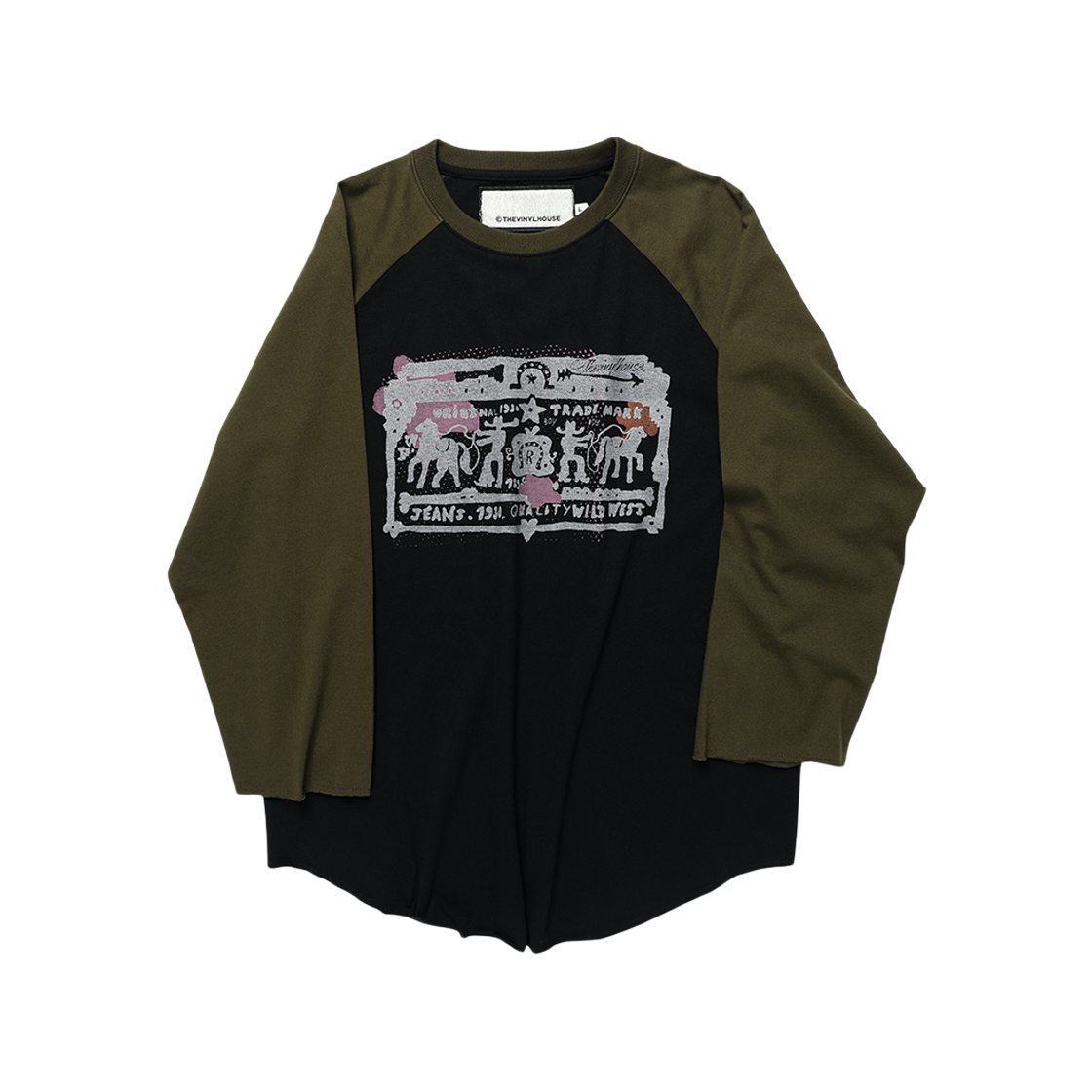 더바이닐하우스 카우보이 픽토그램 래글런 롱슬리브 티셔츠 카키(Thevinylhouse Cowboy Pictogram Raglan LS Tee Khaki)