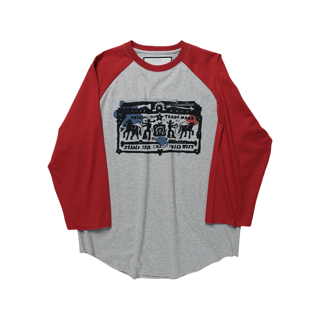 VH2FFUT560ARE Thevinylhouse Cowboy Pictogram Raglan LS Tee Red