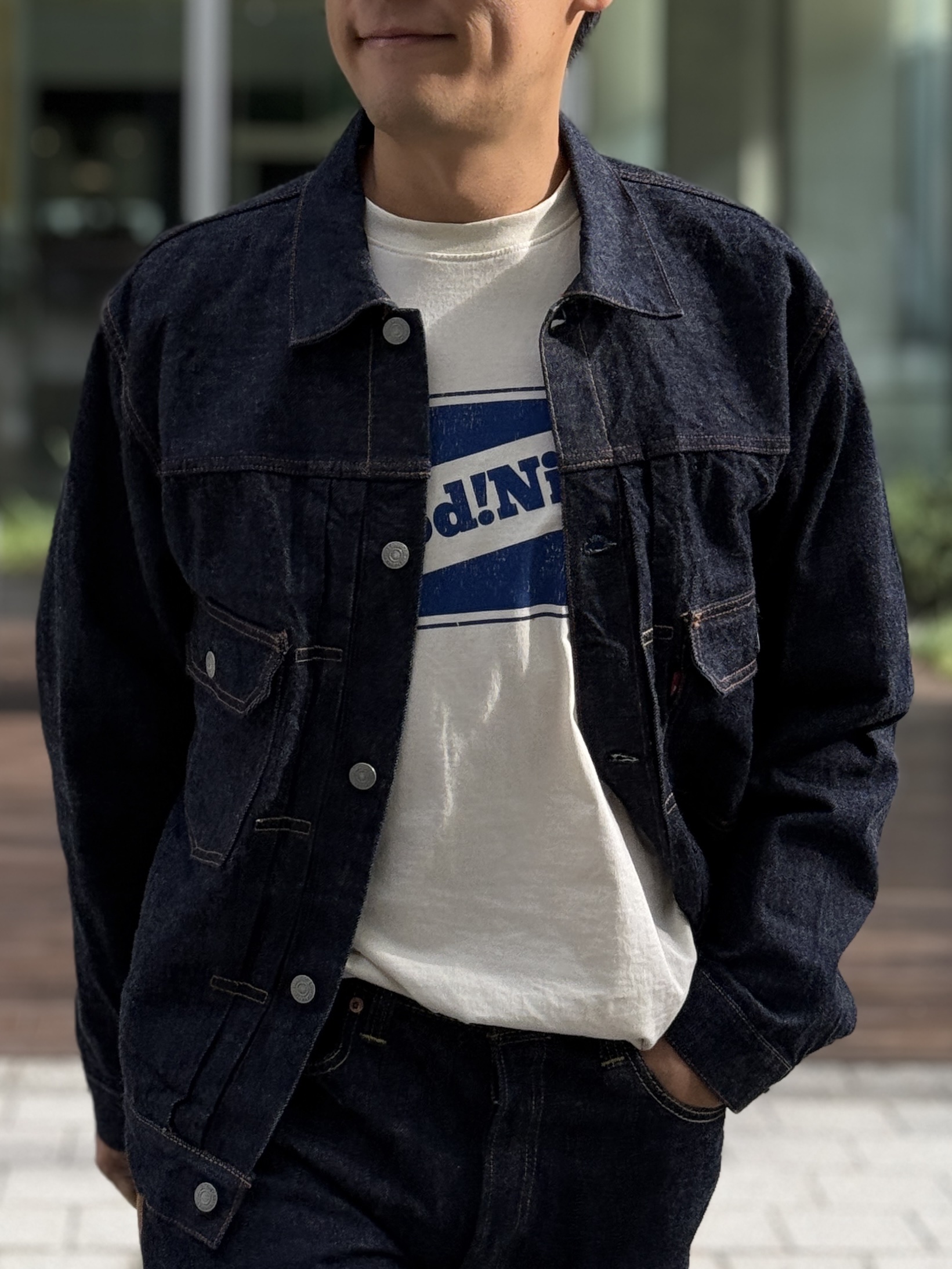 Fullcount 2102W-20 Type 2 Denim Jacket One Wash Indigo Blue - Red Tab, Fullcount 1101W Straight Denim One Wash Indigo Blue 착용 스타일 - 4