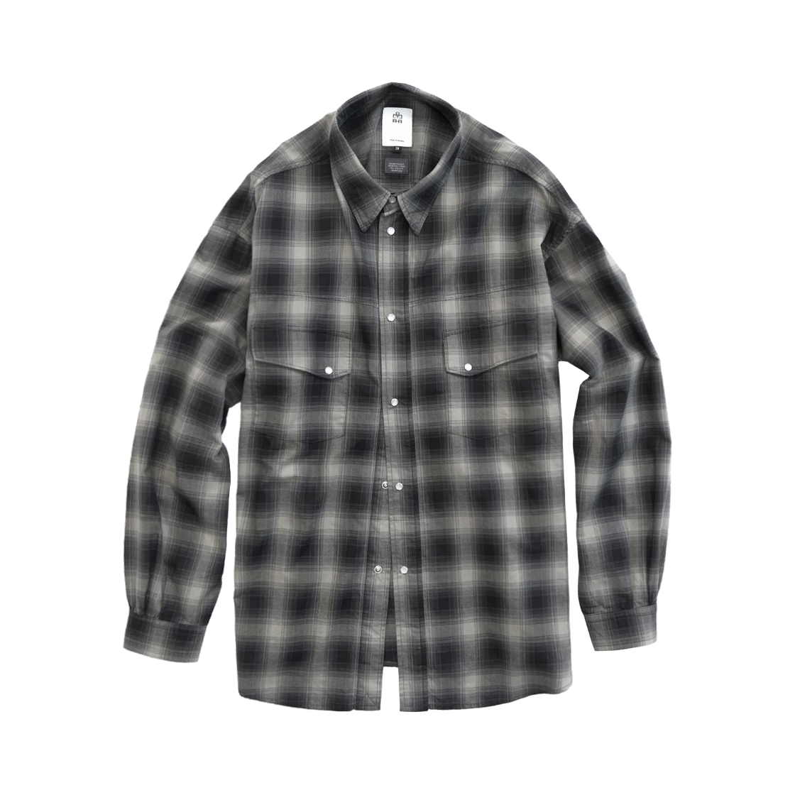 폴리테루 루즈드 체크 셔츠 웨스턴 차콜 옴브레(Polyteru Loosed Check Shirt Western Charcoal Ombre)