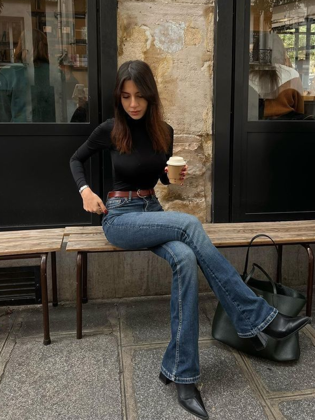 HYII Semi Flare Boot Cut Jeans Black, LAN ARCHIVE 0077 Frayline Bootcut Denim - Blue 착용 스타일 - 3