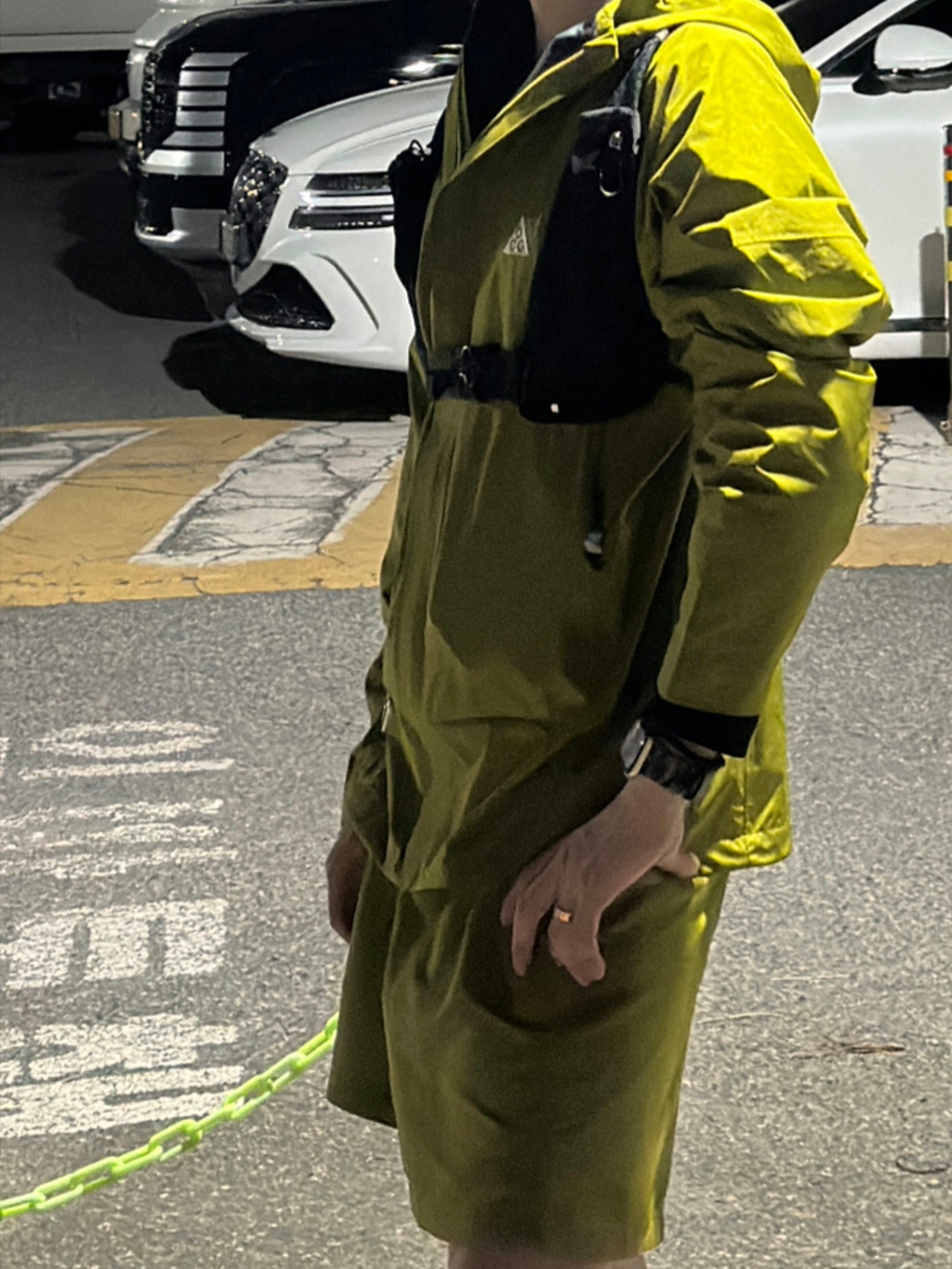 Nike ACG Storm-Fit ADV Cascade Rains Full Zip Jacket Moss - Asia, Nike NRG ACG Trail Shorts Moss - Asia 착용 스타일
