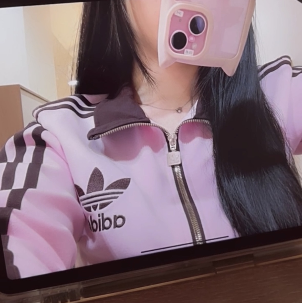 (W) Adidas Premium Originals Track Top Clear Pink Shadow Brown - KR Sizing 착용 스타일