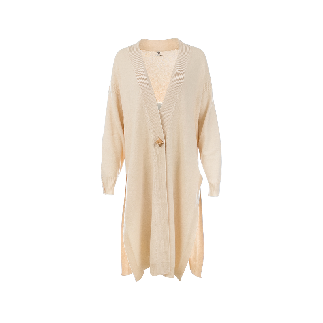 IT4EVT6FHWMG Hermes Leather Button Cashmere Long Cardigan 38 Light Beige
