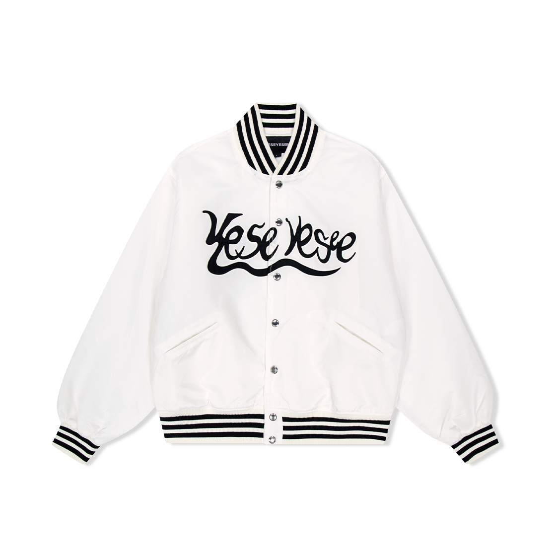 예스아이씨 예스 스네일 로고 스타디움 재킷 화이트(YESEYESEE Y.E.S Snail Logo Stadium Jacket White)