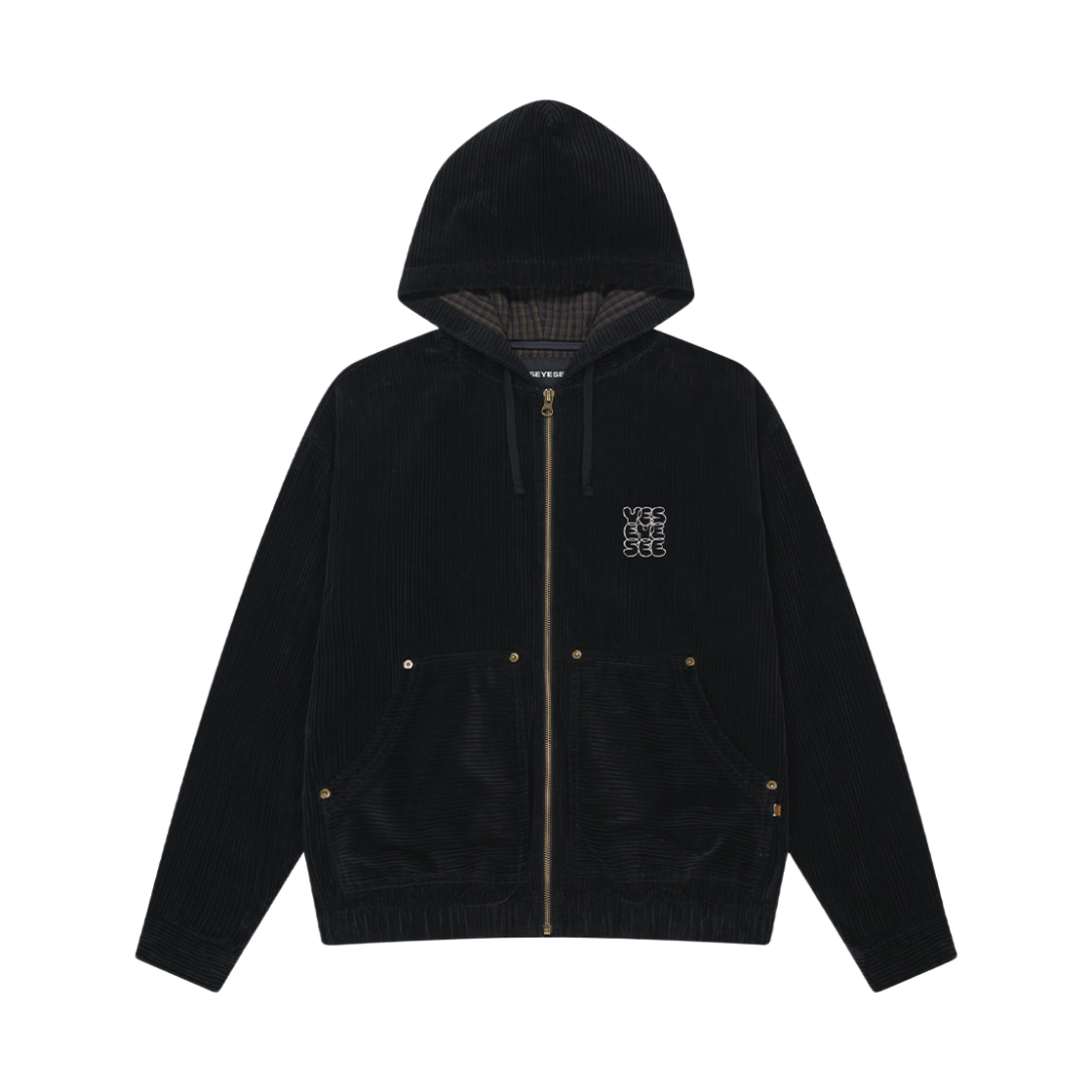 YS253WOWLS06BLK YESEYESEE Corduroy Hooded Zip Jacket Black