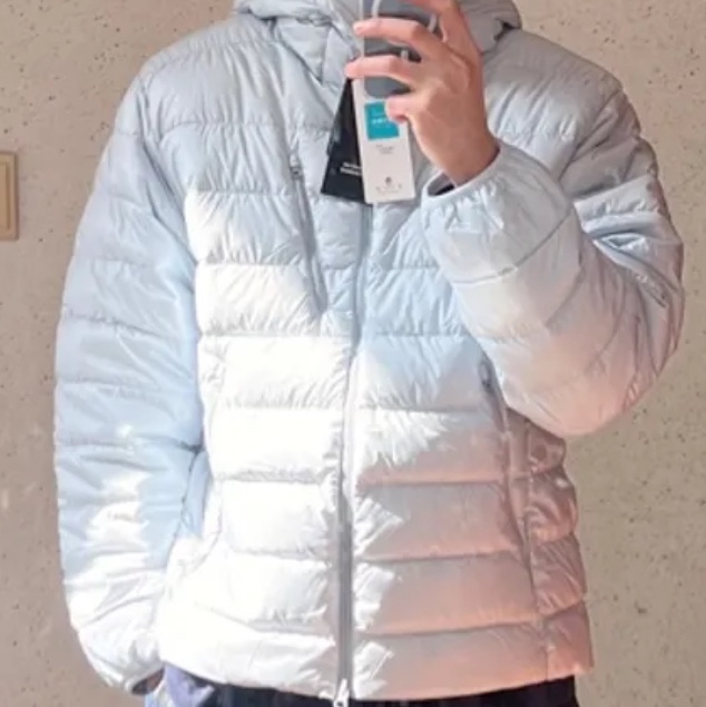 Musinsa Standard City Leisure Hooded Light Down Jacket Cloudy Blue 착용 스타일