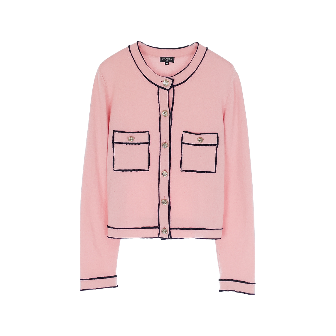 ITPCADVUKMW3 Chanel 21S Cashmere Cardigan 38 Pink/Navy (5ET1428)