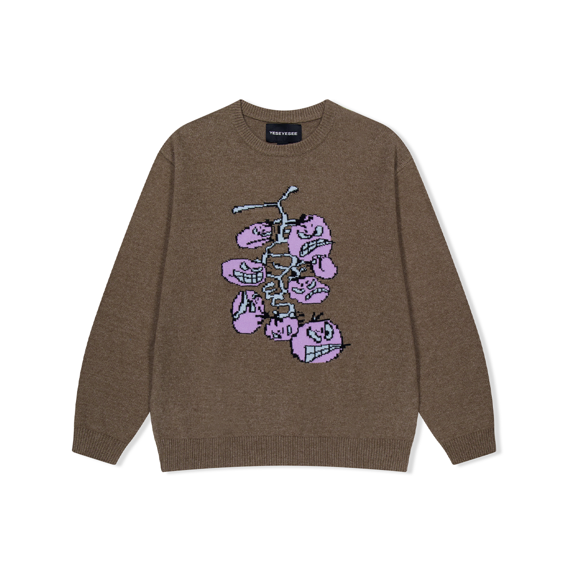 YS253KKNPK01BRO YESEYESEE Cherry Tomatoes Graphic Knit Pullover Brown