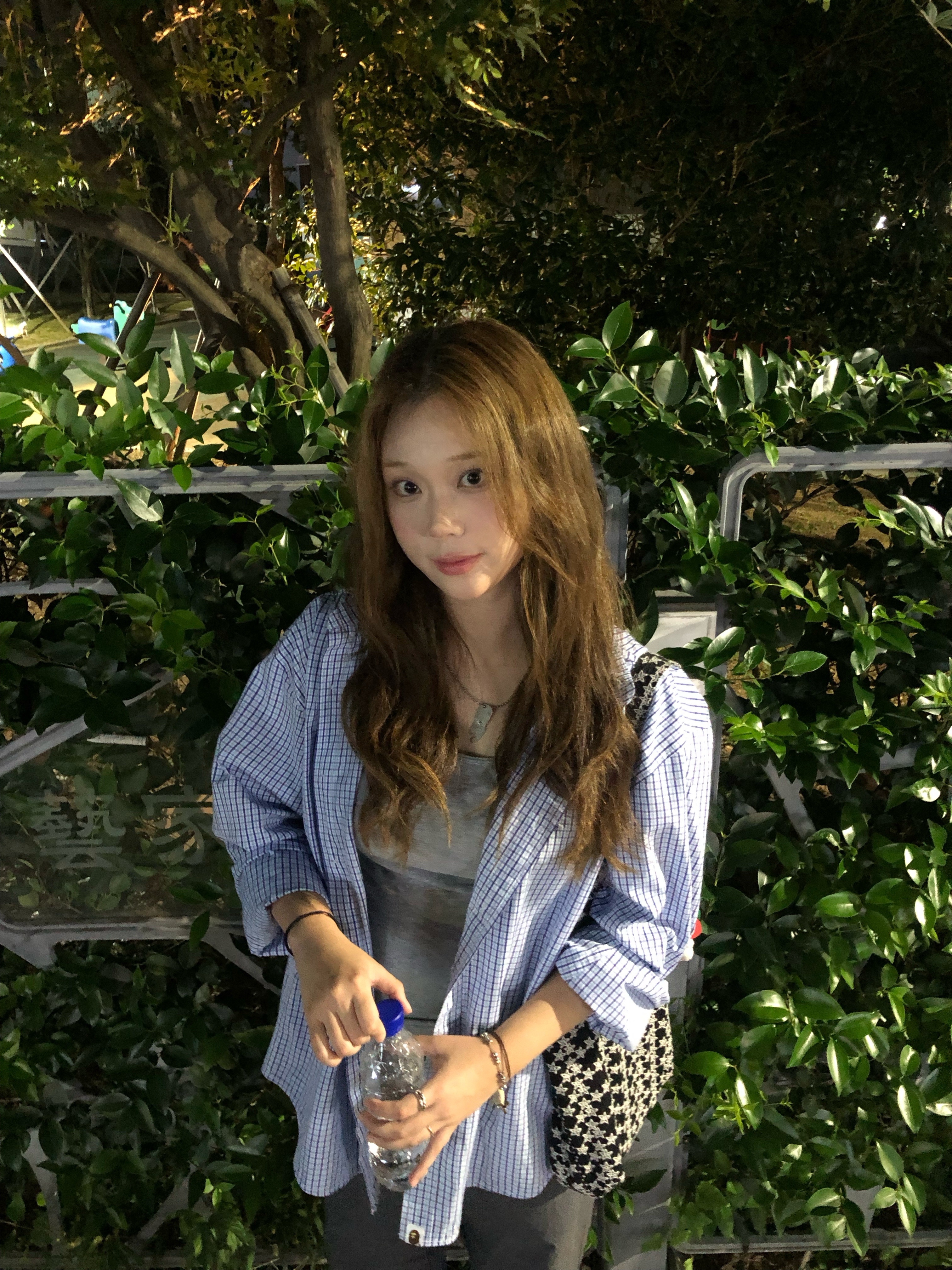 BAPE One Point Checked Poplin Blue, Hysteric Glamour You Pay Necklace Silver 착용 스타일 - 2