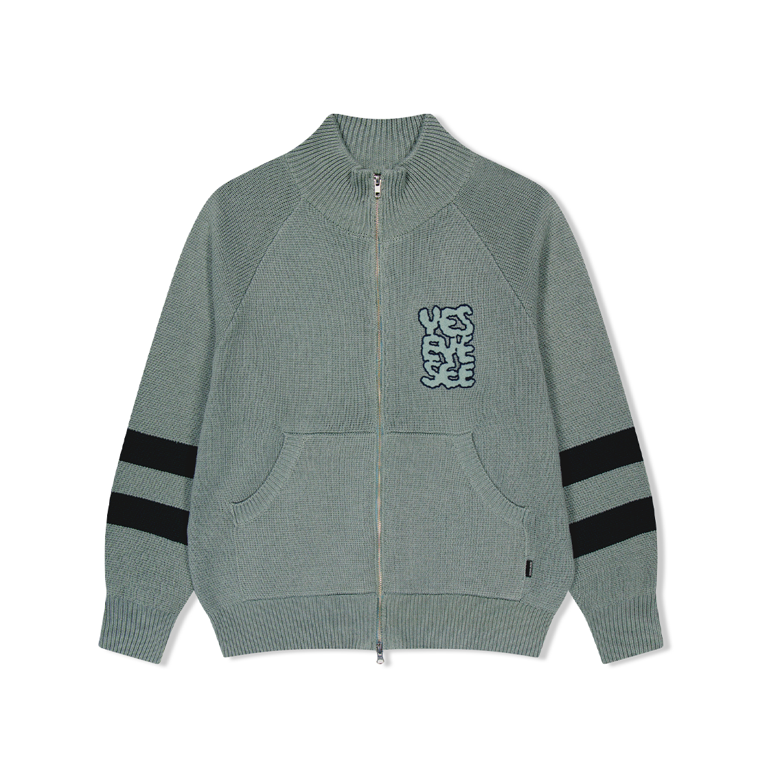 YS253KKNJK02ASB YESEYESEE Front Pocket knit Zip-up Ash Blue