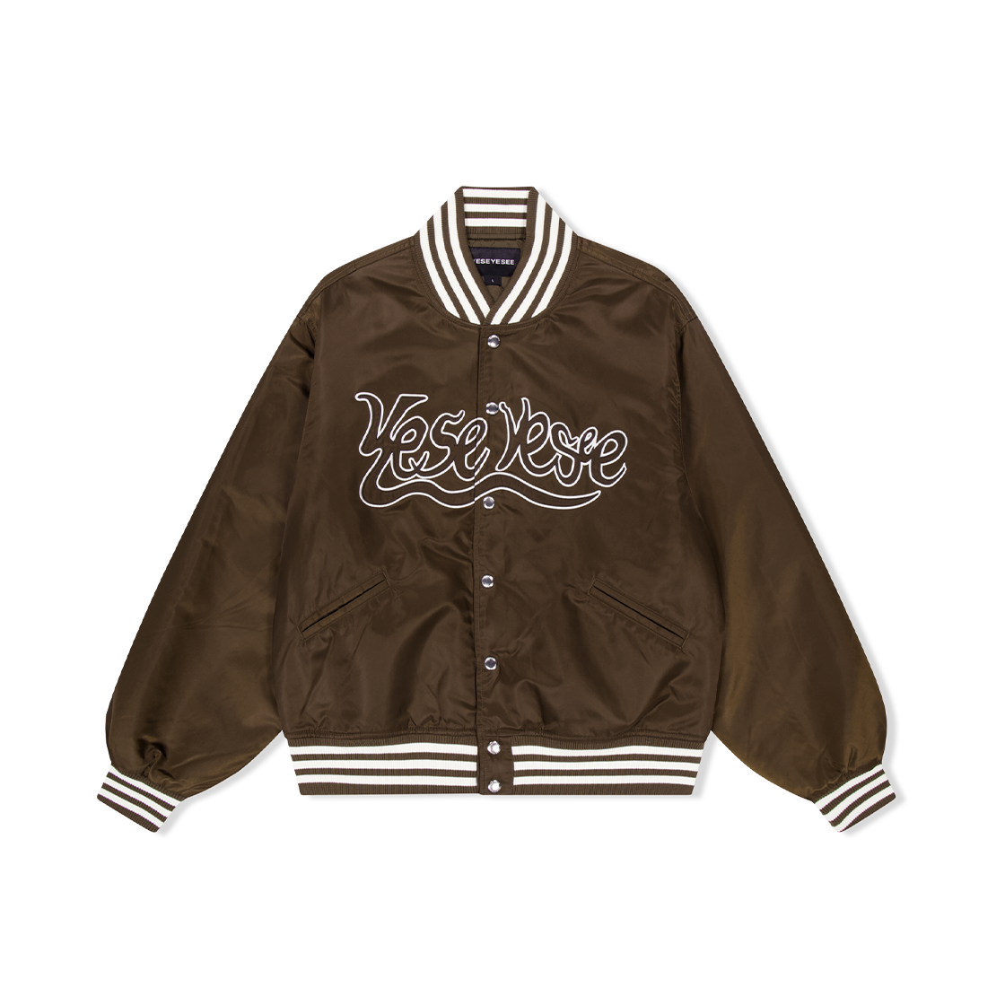 예스아이씨 예스 스네일 로고 스타디움 재킷 브라운(YESEYESEE Y.E.S Snail Logo Stadium Jacket Brown)