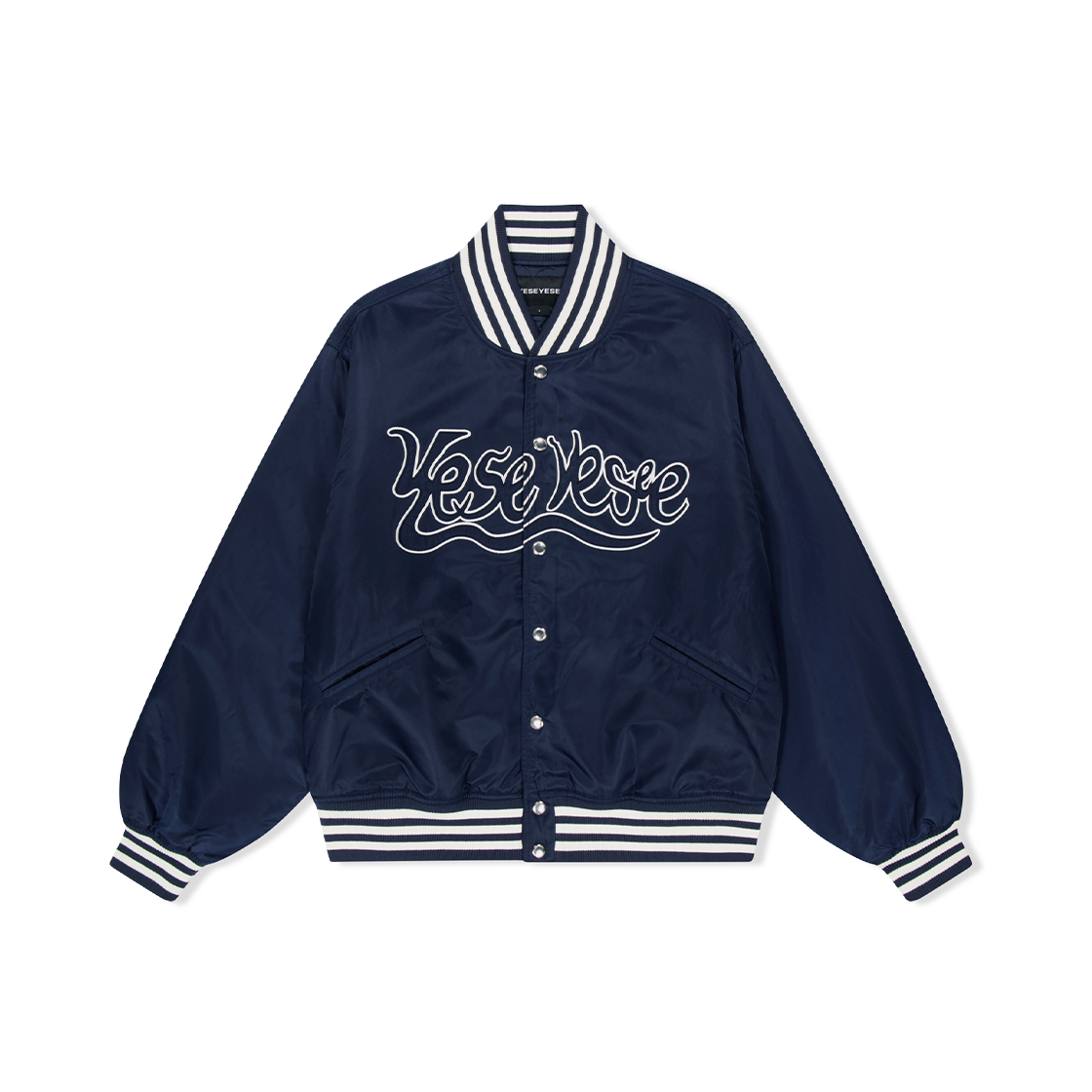 예스아이씨 예스 스네일 로고 스타디움 재킷 네이비(YESEYESEE Y.E.S Snail Logo Stadium Jacket Navy)