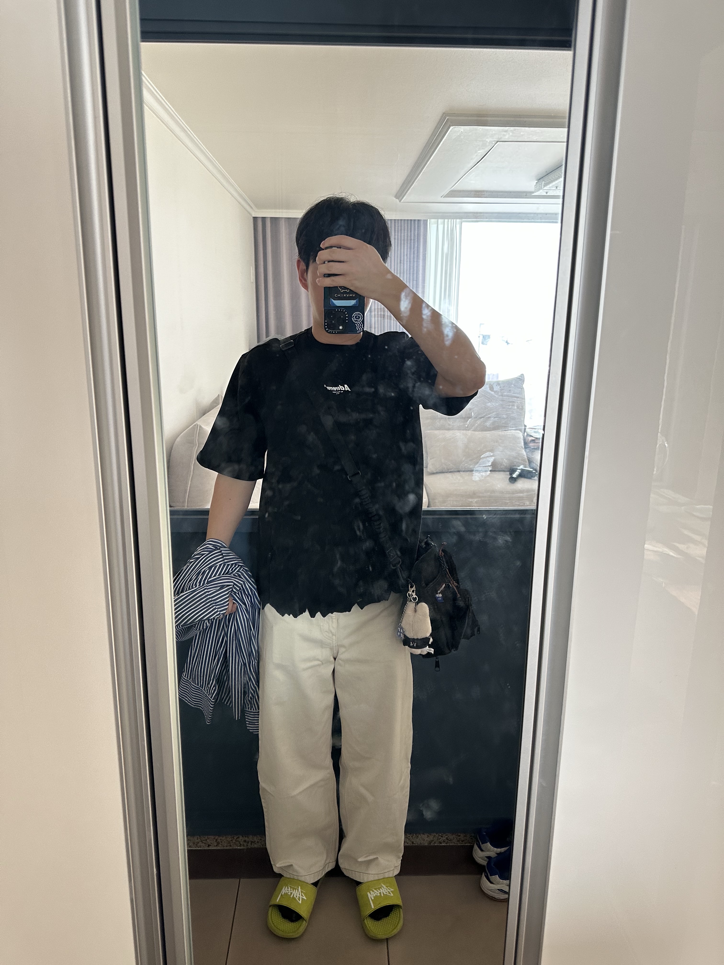 Ader Error Og; Diagonal @2221 T-Shirt Noir 착용 스타일