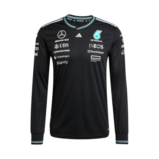 JW5359 Mercedes AMG Petronas x Adidas Formula One 2025 Team Driver Jersey Authentic Long Sleeve Black White - KR Sizing