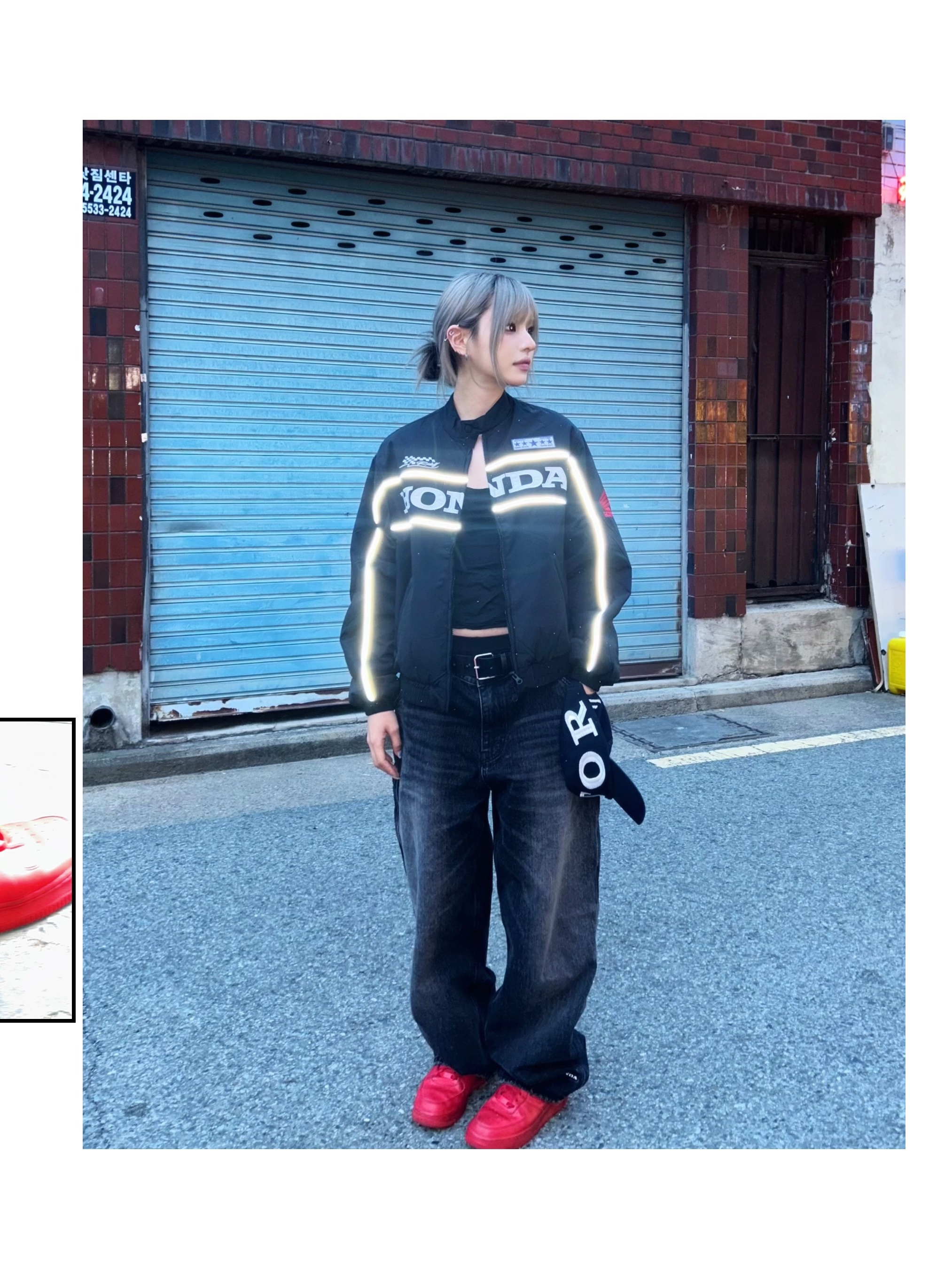 Honda Piping Motorcycle Blouson Jacket Black, Honda Zigzag St Ball Cap Navy 착용 스타일 - 5