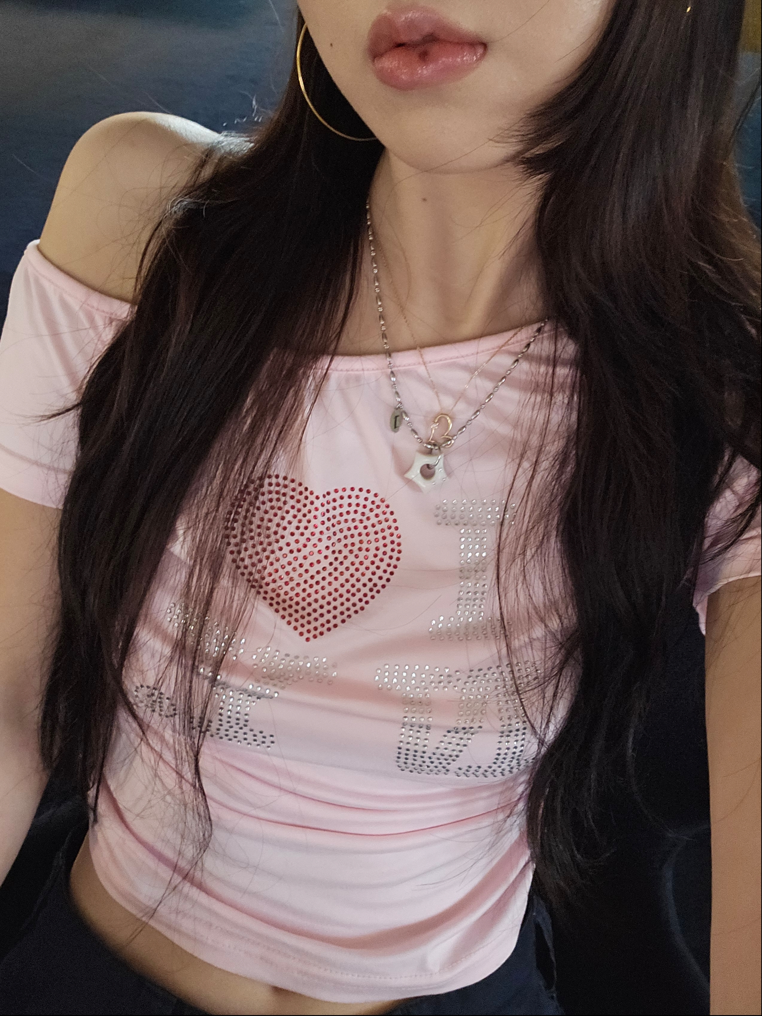Gleameep Gleaming Little Star Necklace White Pearl 착용 스타일 - 1