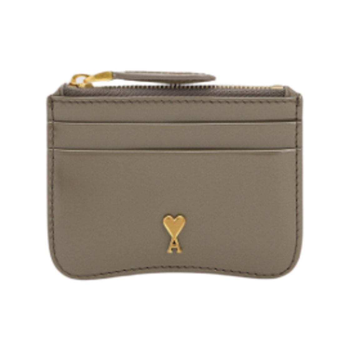 USL707-AL0139-0516 AMI Paris de Coeur Zipped Card Holder in Glazed Leather Carbon Gold