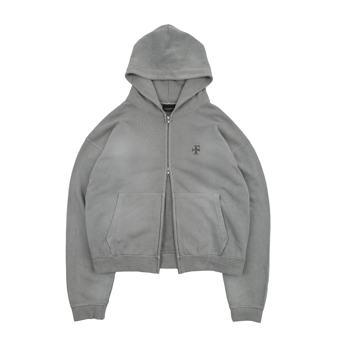 [더블적립]파프롬왓 파 워시드 에프 참 후디 집업_그레이([더블적립]Farfromwhat Far Washed F Charm Hoodie Zip Up_Grey)